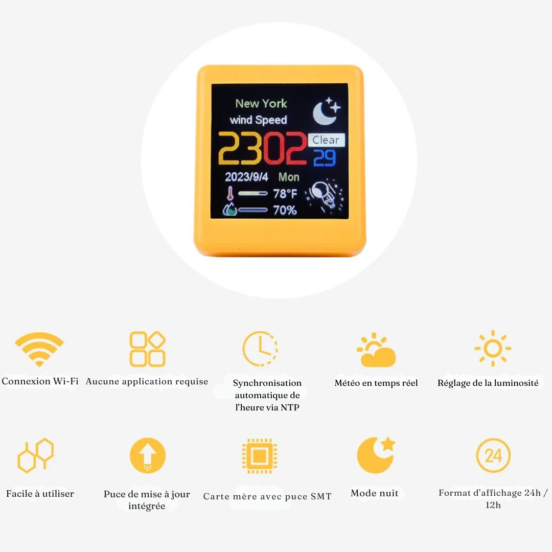 Horloge Station Météo WiFi | Temps Réel Connectée | Animations GIF