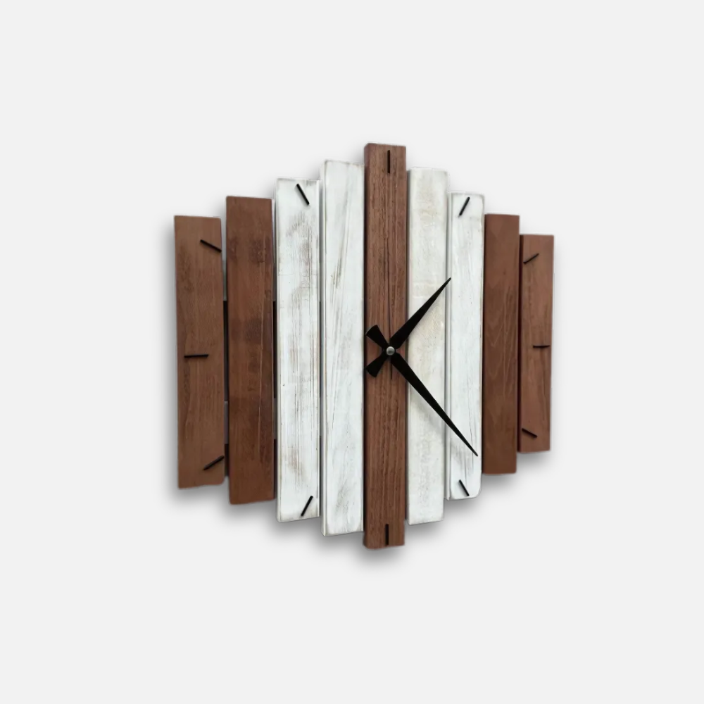 Horloge Bois Géométrique | Design Steampunk Lames Éventail | Silencieuse