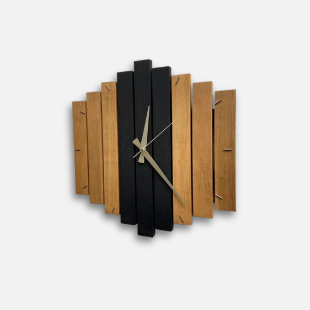 Horloge Bois Géométrique | Design Steampunk Lames Éventail | Silencieuse