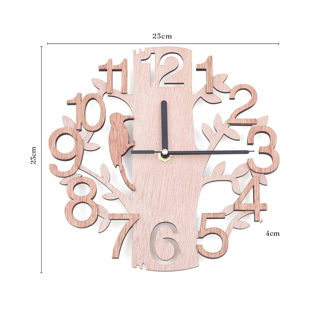 Horloge Murale Bois Arbre Vintage | Design Naturel 3D | Silencieuse 23cm