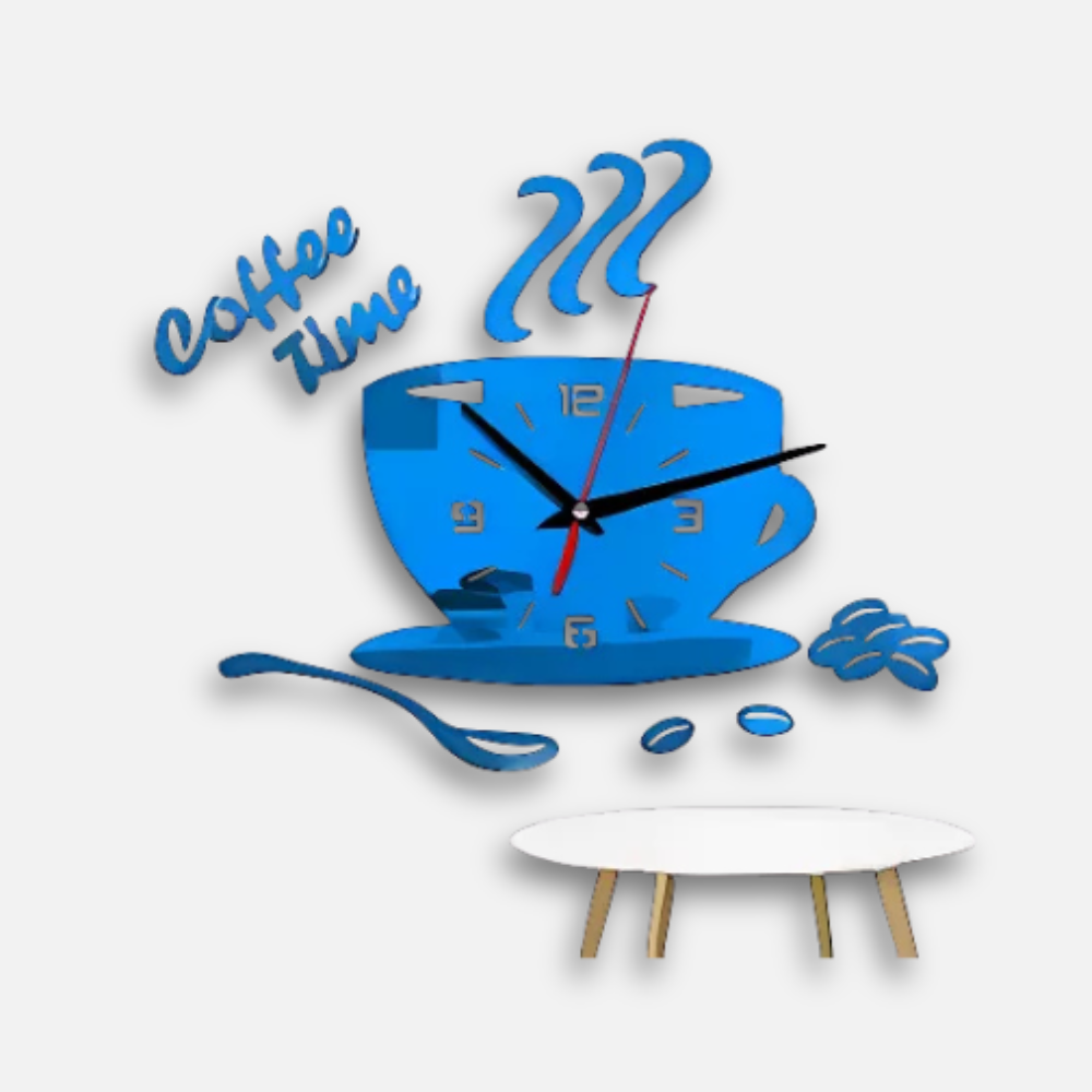 Horloge Murale Tasse Café 3D | Design Miroir Autocollant | Cuisine 30x40cm